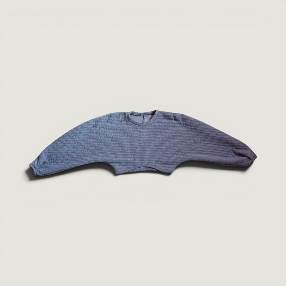 Zara Blue Quilted Batwing Sleeve Crop Top Textured Pullover Size Medium